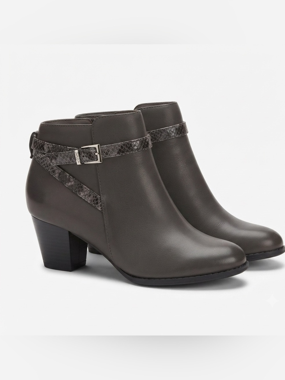 Vionic Dark Gray Ankle Boot with Snakeskin Strap - Upright Upton” Style